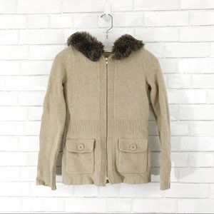 Anthro Sleeping on Snow fur lined hooded cardigan